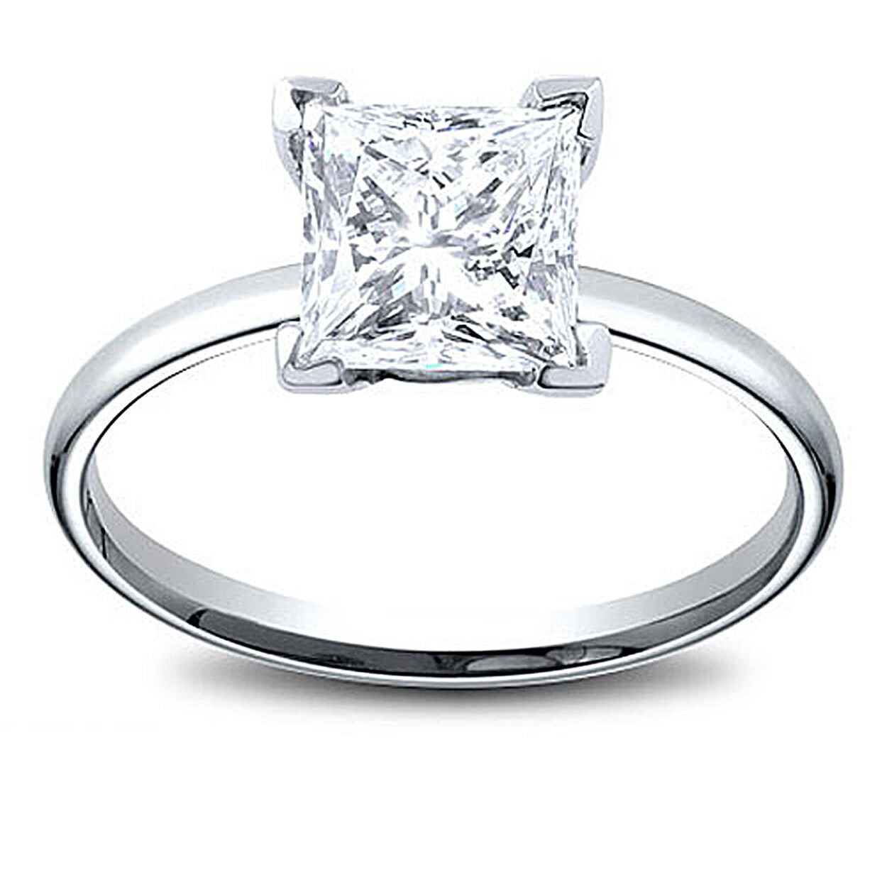 14K Gold 1 ct Princess Cut Diamond Solitaire Engagement Ring I SI1